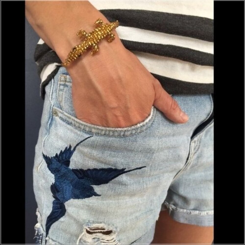 Costume Baldor Lizard Bracelet Beaded Mexican Jewelry Gold